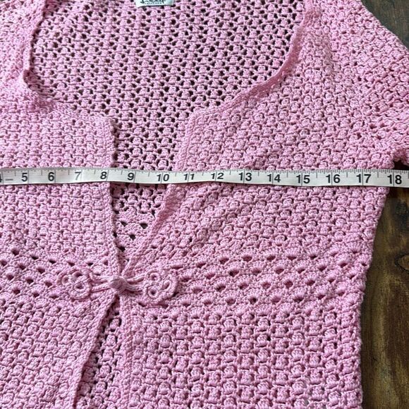 Lilly Pulitzer Crochet/Lace boho Hibiscus pink sweater cardigan S - Picture 8 of 9